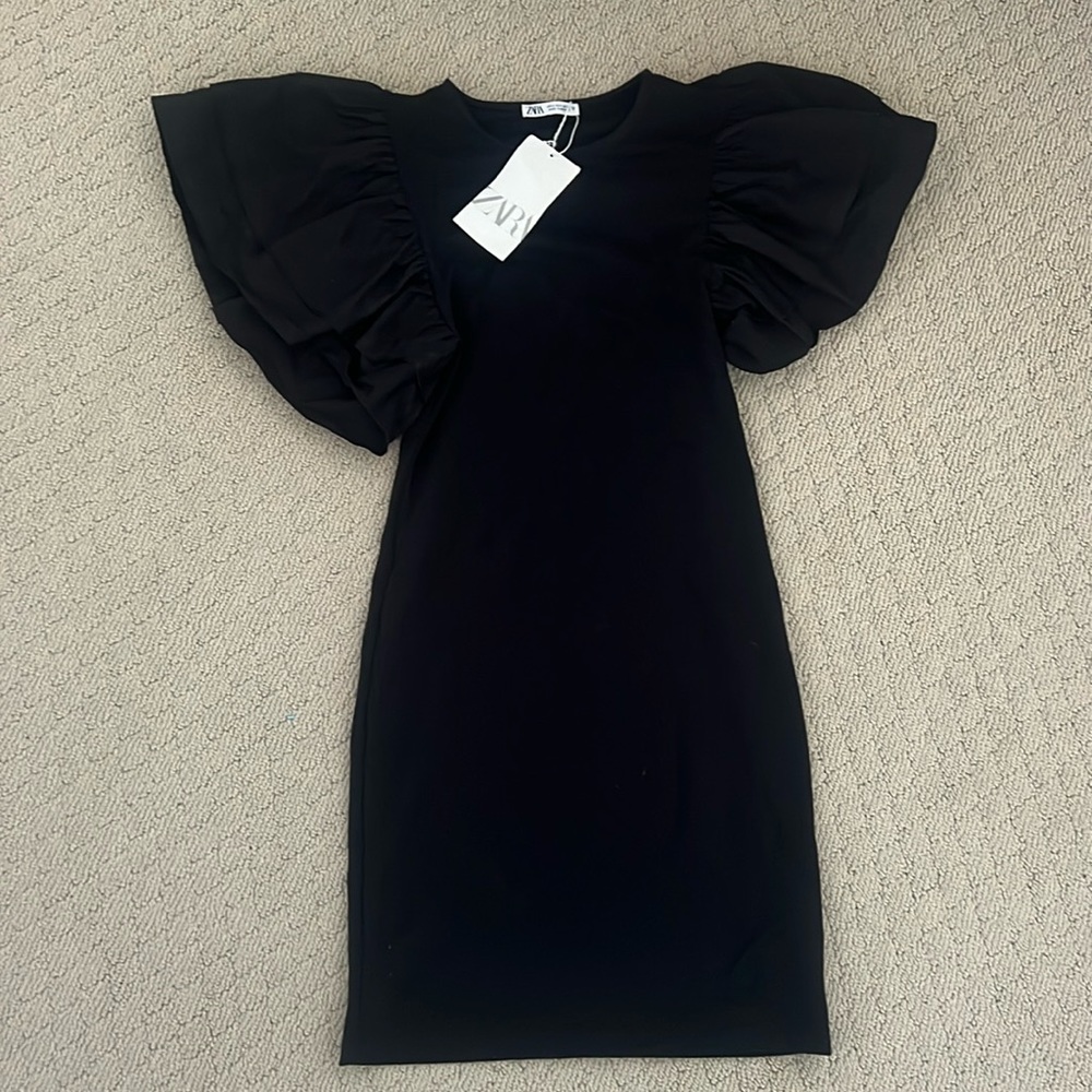 Zara black dress with puff sleeves